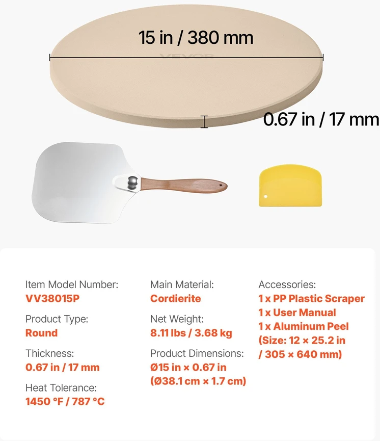 VEVOR Apvali picos akmens plokštė 381 mm iš kordierito