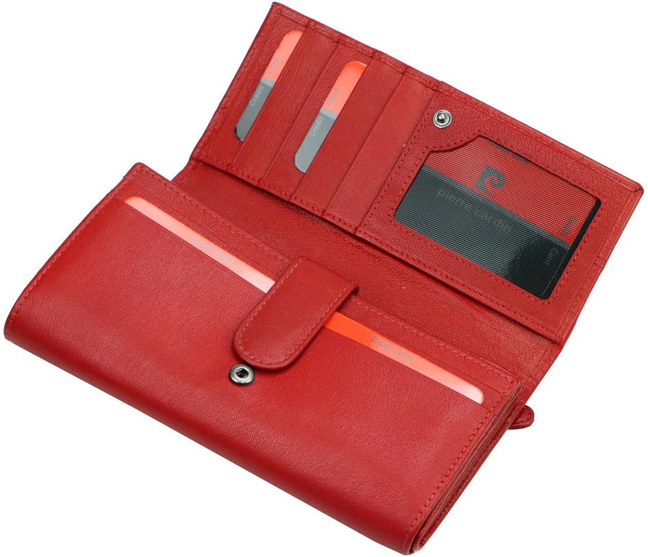 Moteriška natūralios odos piniginė Pierre Cardin, 18,5 × 10 × 3,5 cm, raudona