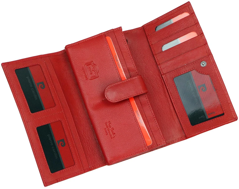 Moteriška natūralios odos piniginė Pierre Cardin, 18,5 × 10 × 3,5 cm, raudona