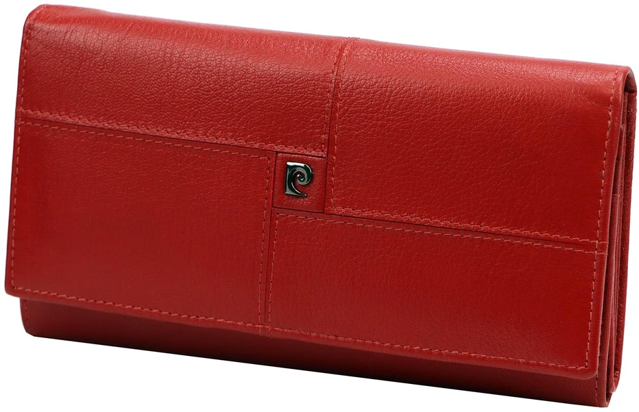 Moteriška natūralios odos piniginė Pierre Cardin, 18,5 × 10 × 3,5 cm, raudona