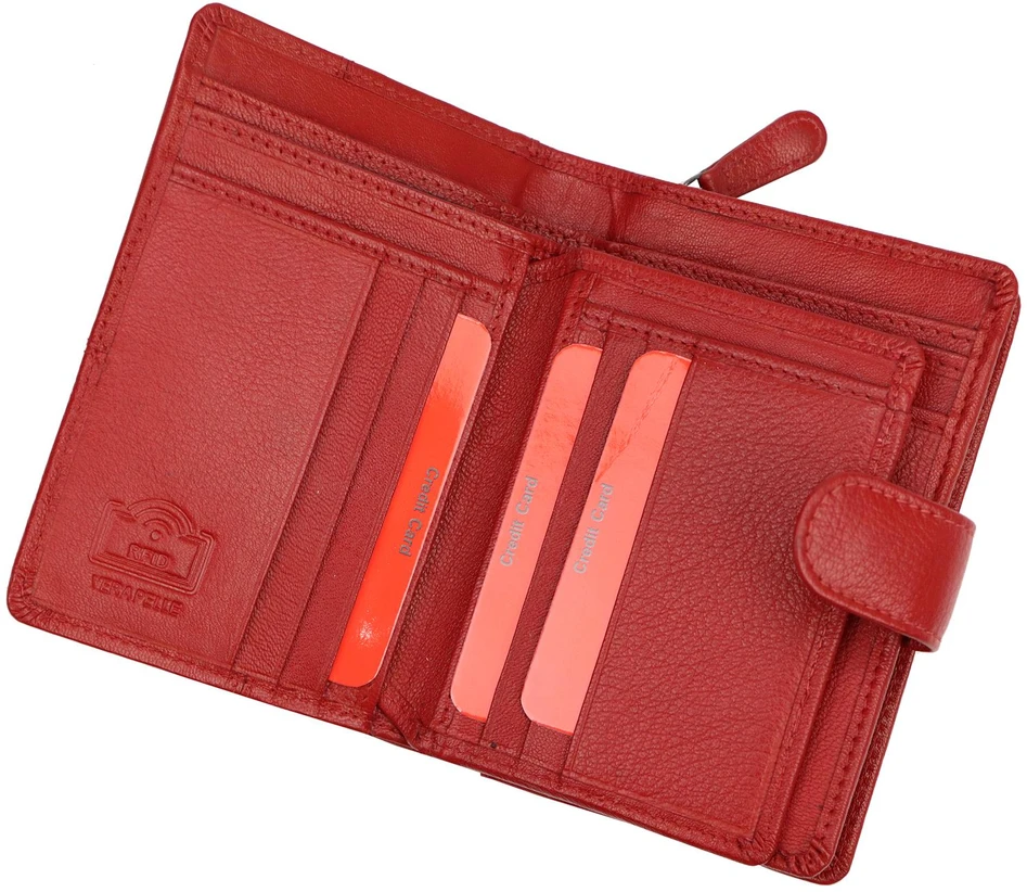 Moteriška natūralios odos piniginė Pierre Cardin, 10 × 13,5 × 3,5 cm, raudona