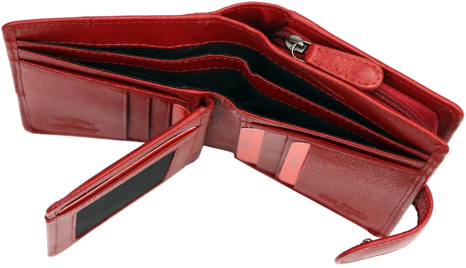 Moteriška natūralios odos piniginė Pierre Cardin, 10 × 13,5 × 3,5 cm, raudona