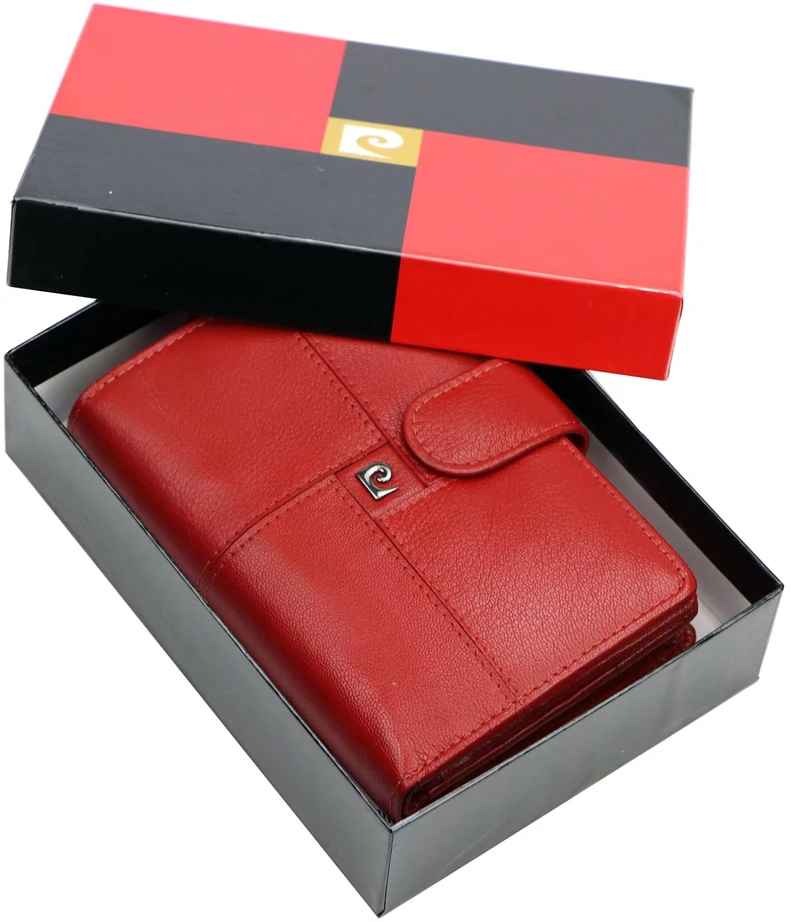 Moteriška natūralios odos piniginė Pierre Cardin, 10 × 13,5 × 3,5 cm, raudona