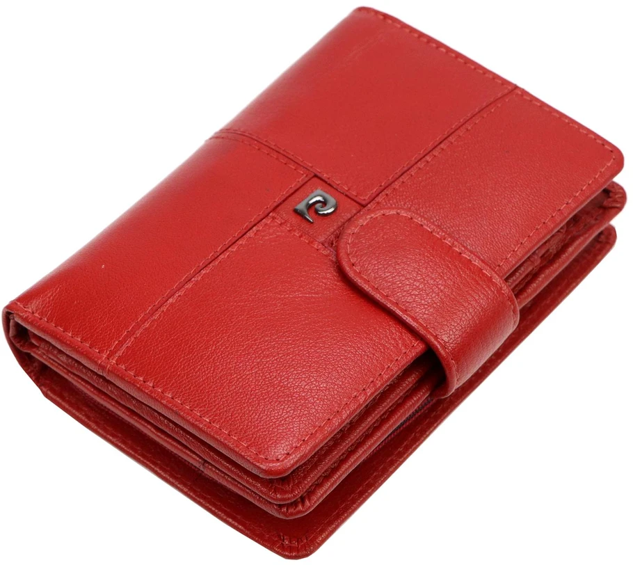 Moteriška natūralios odos piniginė Pierre Cardin, 10 × 13,5 × 3,5 cm, raudona