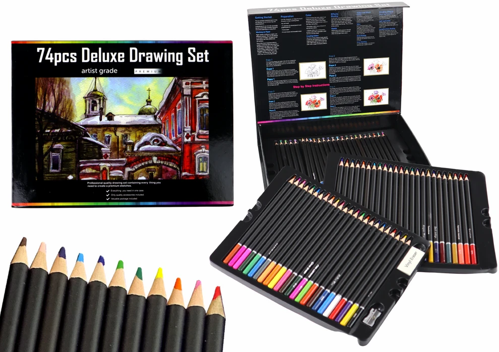 Pieštukų rinkinys Crayons dėžutėje Leantoys, 74 vnt.