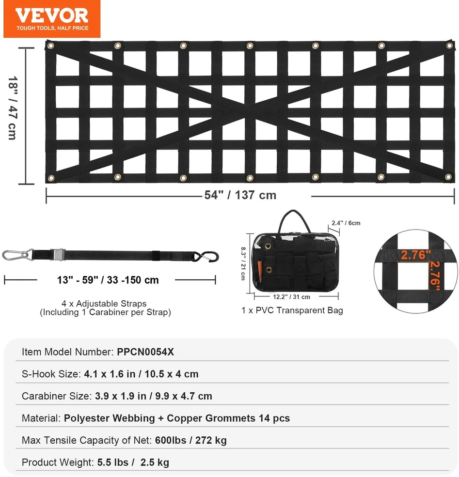 VEVOR Krovininio automobilio tinklas 137x46 cm