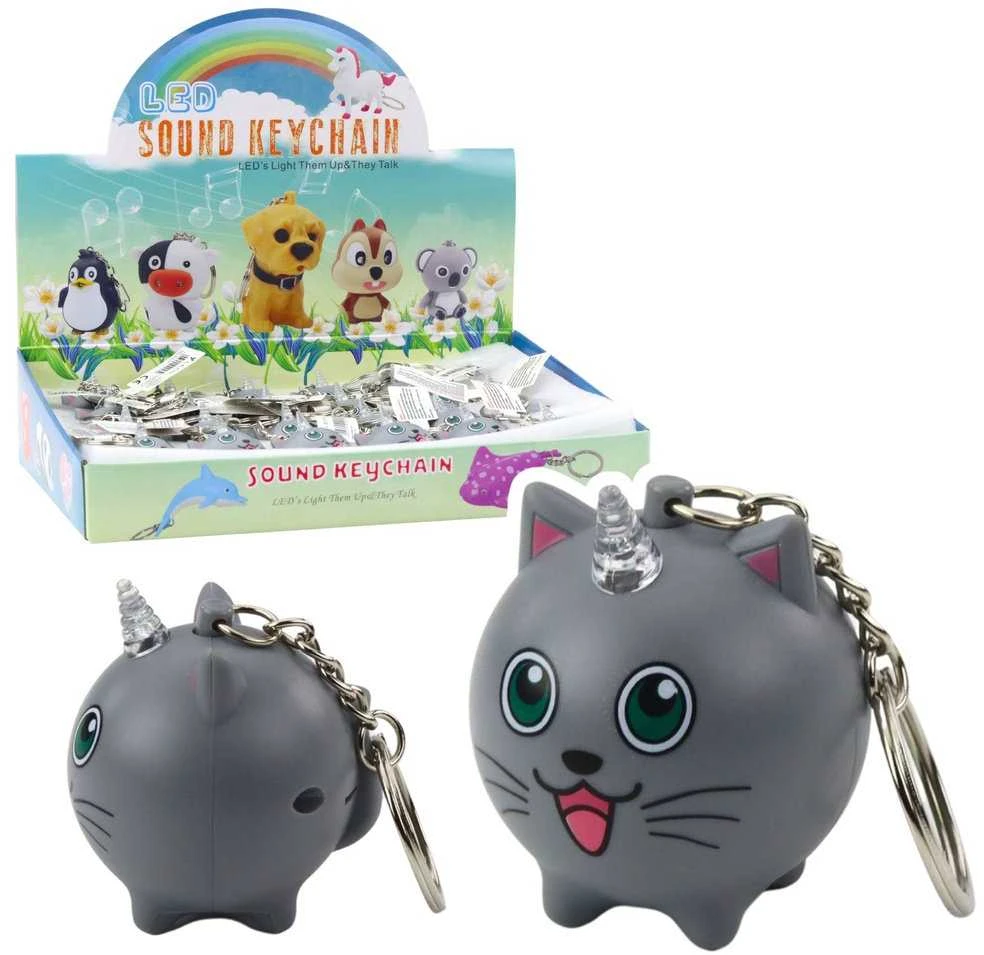 Lean Toys Raktų pakabukas vienaragis kačiukas su LED ir garsu 4.5x4 cm