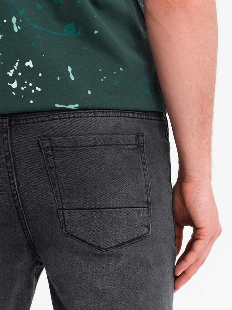 Pilki vyriški džinsiniai šortai su atvartais ir nutrinimais