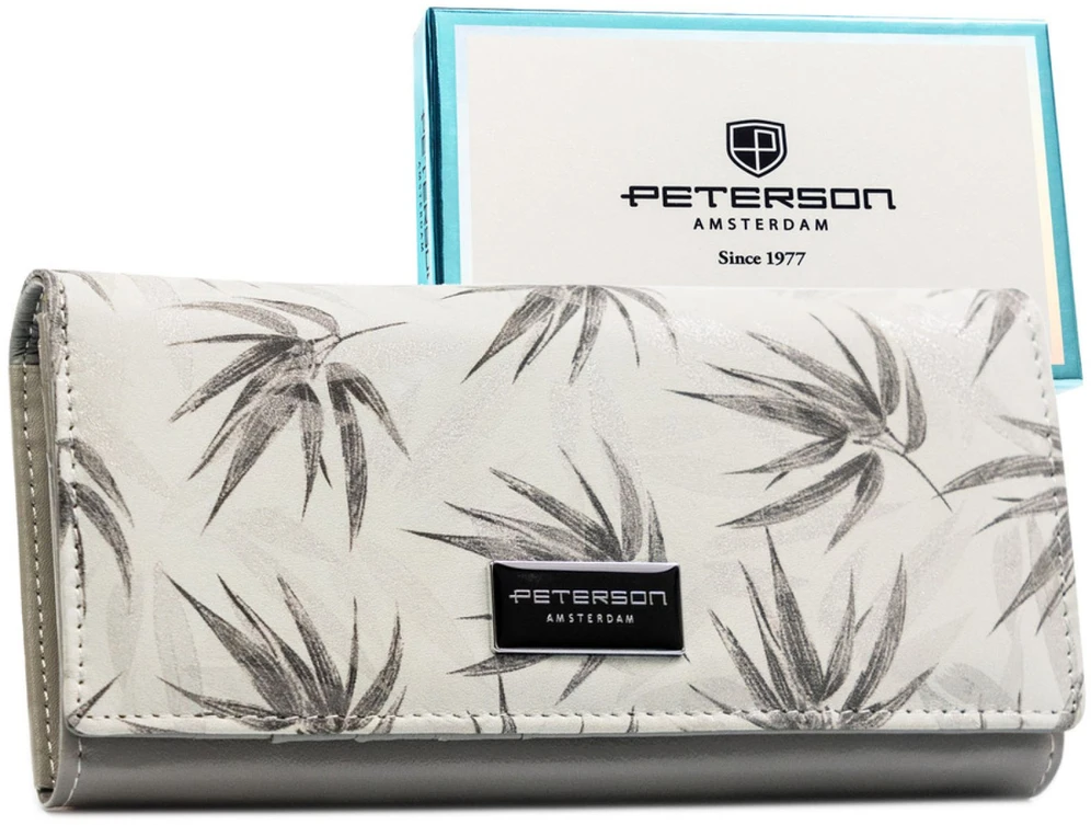 Elegancki, balta portfel damski ze skóry ekologicznej i naturalnej su systemem RFID - Peterson
