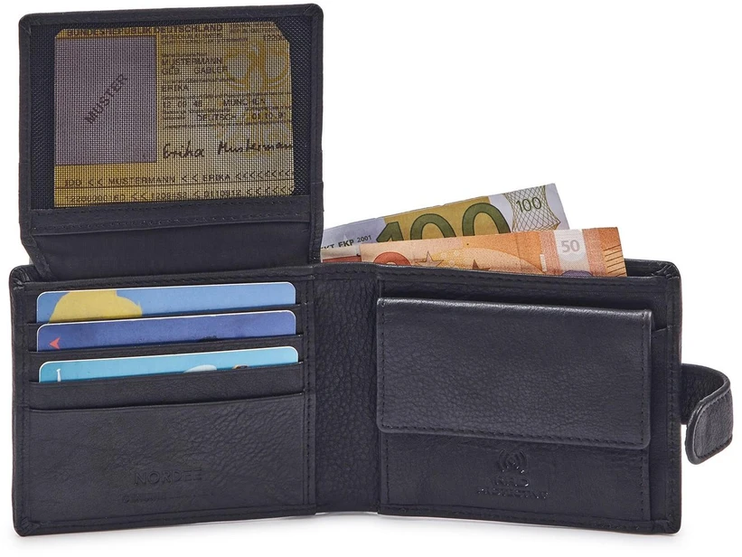 Natūralios odos vyriška piniginė RFID Nordee GW-1953, juoda