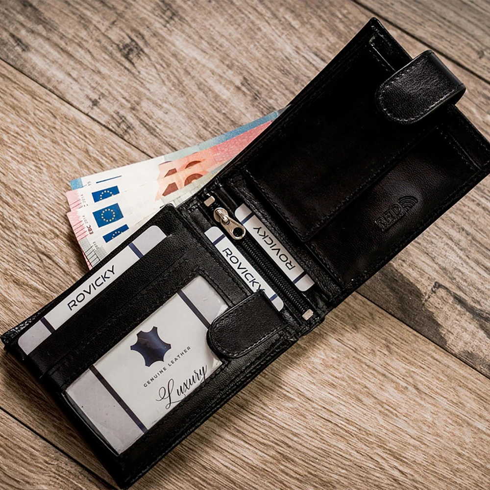 Elegantiška vyriška piniginė su RFID Protect apsaugos nuo nugriebimo sistema. Rovicky