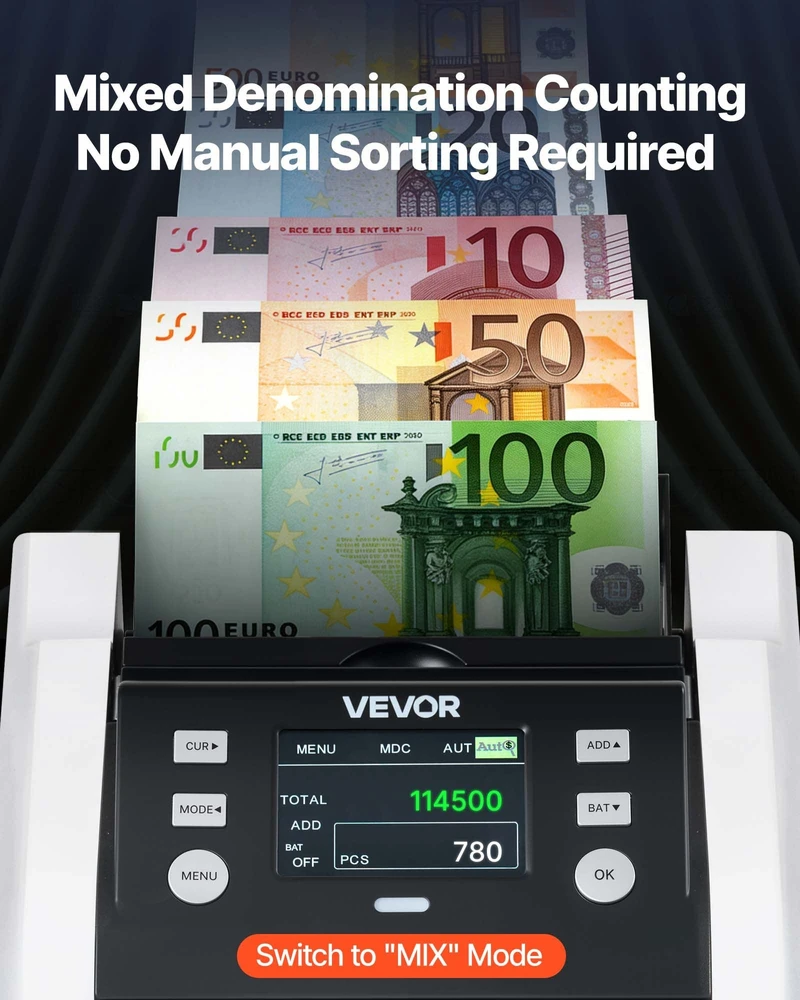 Vevor Pinigų skaičiavimo aparatas 1200 banknotų/min.