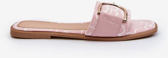 Pink Blizgančios moteriškos šlepetės su dekoracijomis Rožinė Taleci