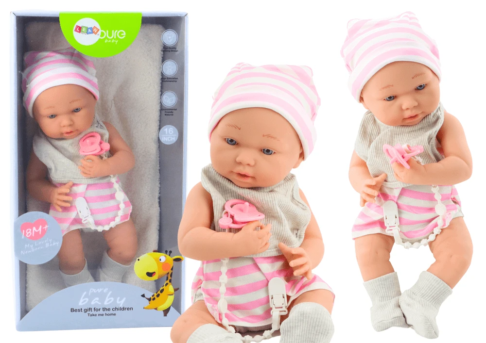 Lean Toys Lėlė kūdikis su kepure ir čiulptuku, 42 cm