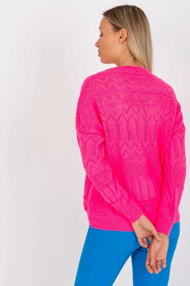 Pink Megztinis Sweter Damski LC 8022.04P Fluo Rožinė - Rue Paris