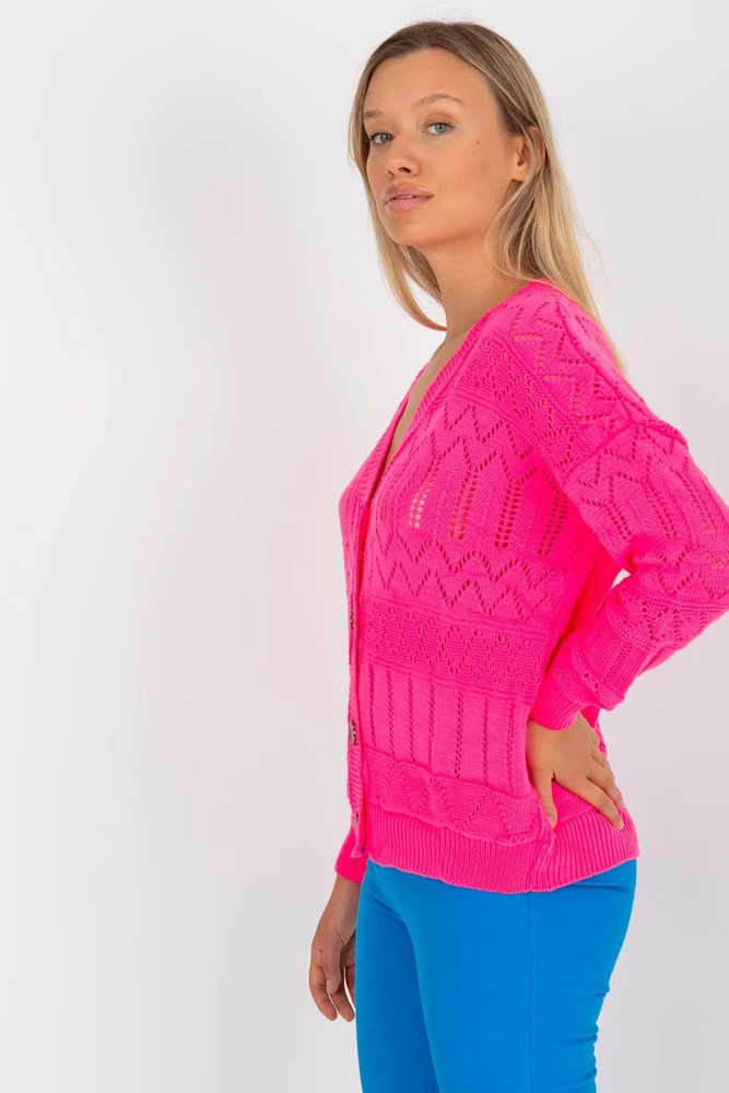 Pink Megztinis Sweter Damski LC 8022.04P Fluo Rožinė - Rue Paris