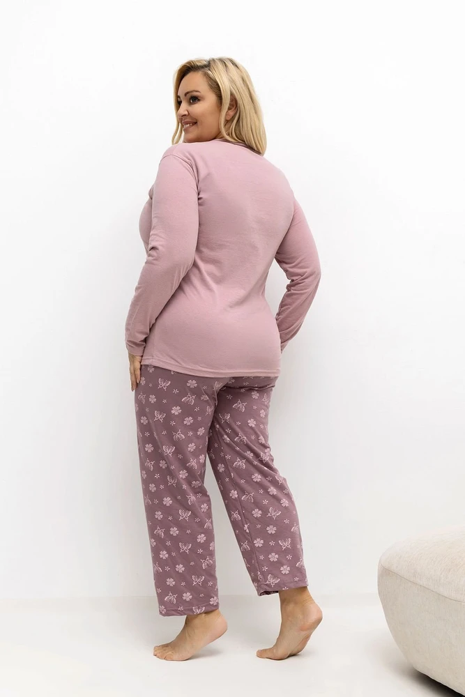 Pink Moteriška pižama ilgomis rankovėmis Plus Size Forever Rožinė