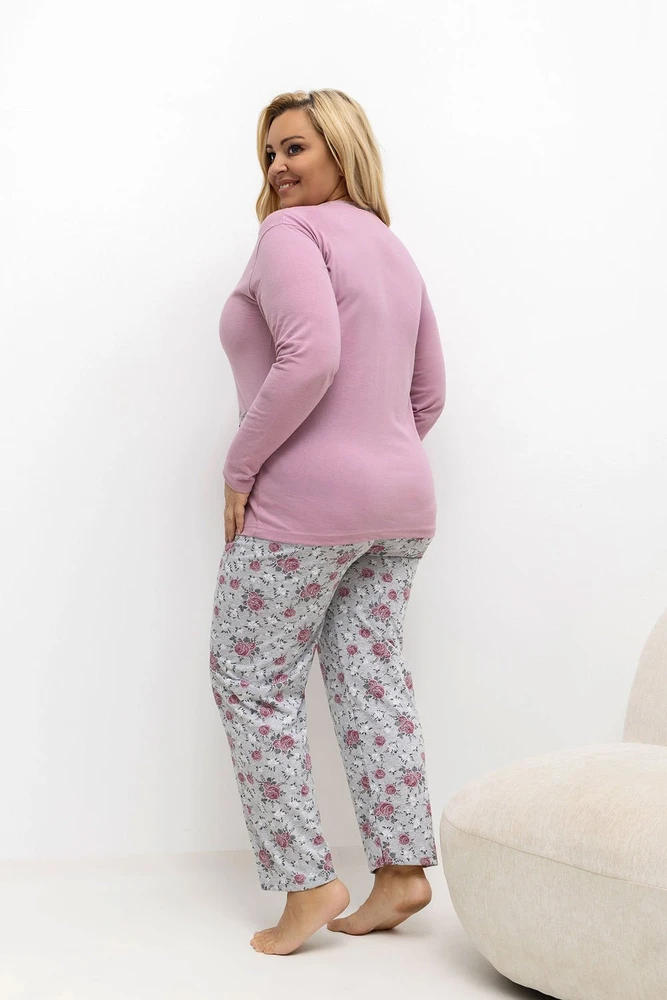 Pink Moteriška pižama ilgomis rankovėmis Plus Size Forever Rožinė