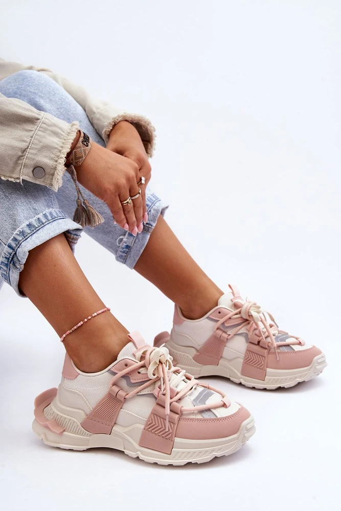 Pink Moterų madingi nėriniuoti sportiniai bateliai Smėlio spalvos-Rožinė Chillout!