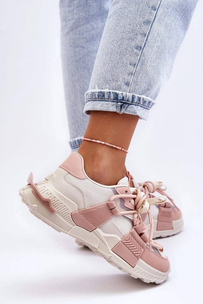 Pink Moterų madingi nėriniuoti sportiniai bateliai Smėlio spalvos-Rožinė Chillout!