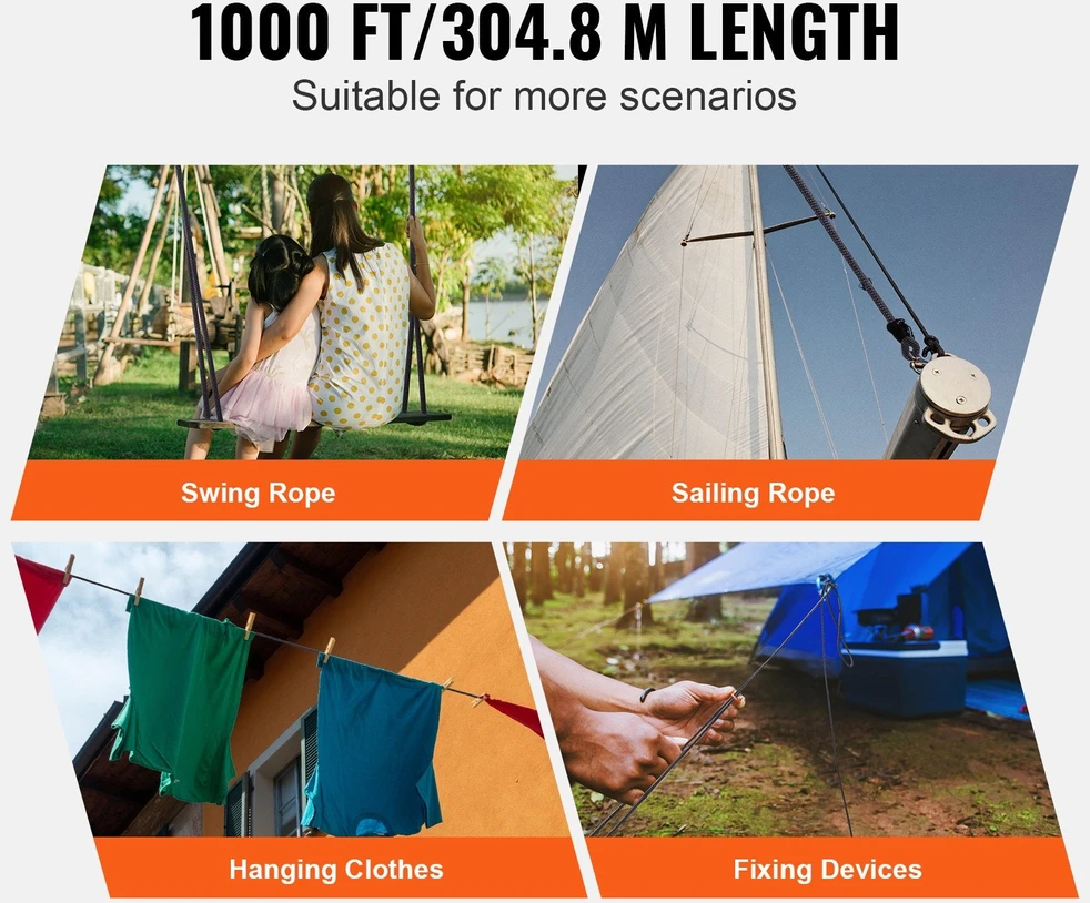 VEVOR Pynėtas nailoninis lynas 5 mm 304,8 m alpinistams