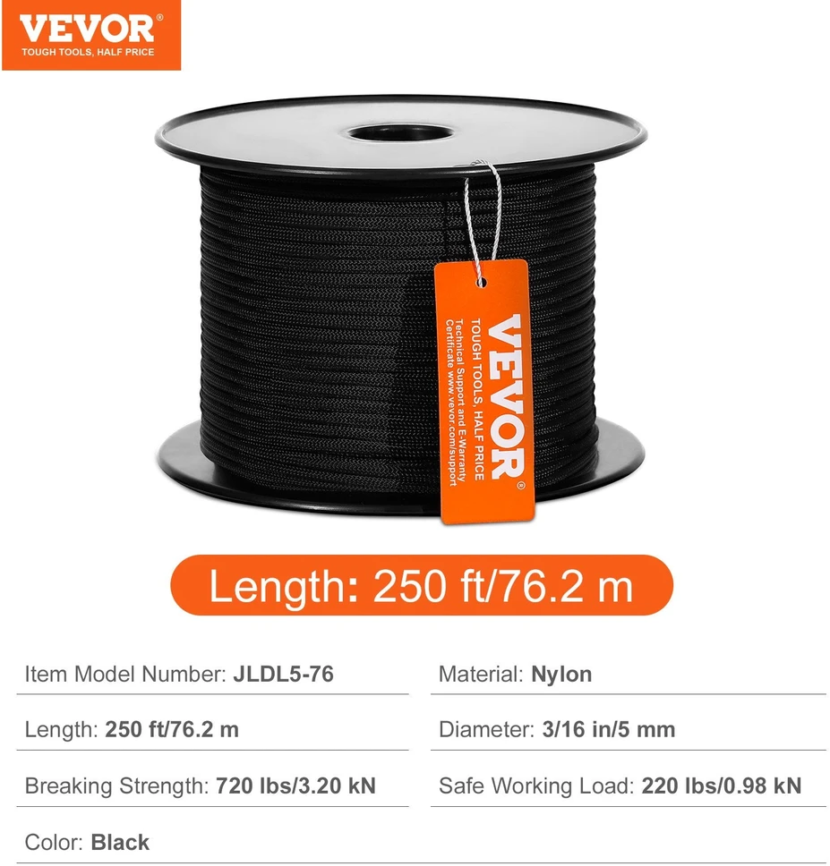 VEVOR Pintas nailoninis lynas 5 mm, 76,2 m