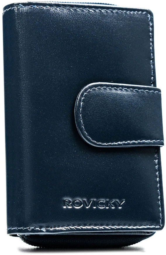 Pionowy portfel damski ze skóry naturalnej w granatowym kolorze - Rovicky