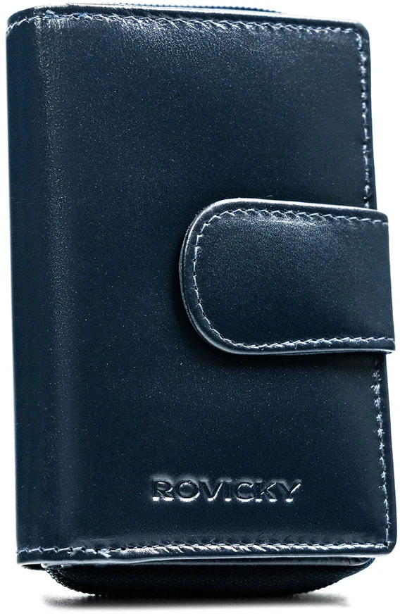 Pionowy portfel damski ze skóry naturalnej w granatowym kolorze - Rovicky