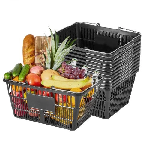 VEVOR Pirkinių krepšeliai, 12 vnt, 21 l, juodi