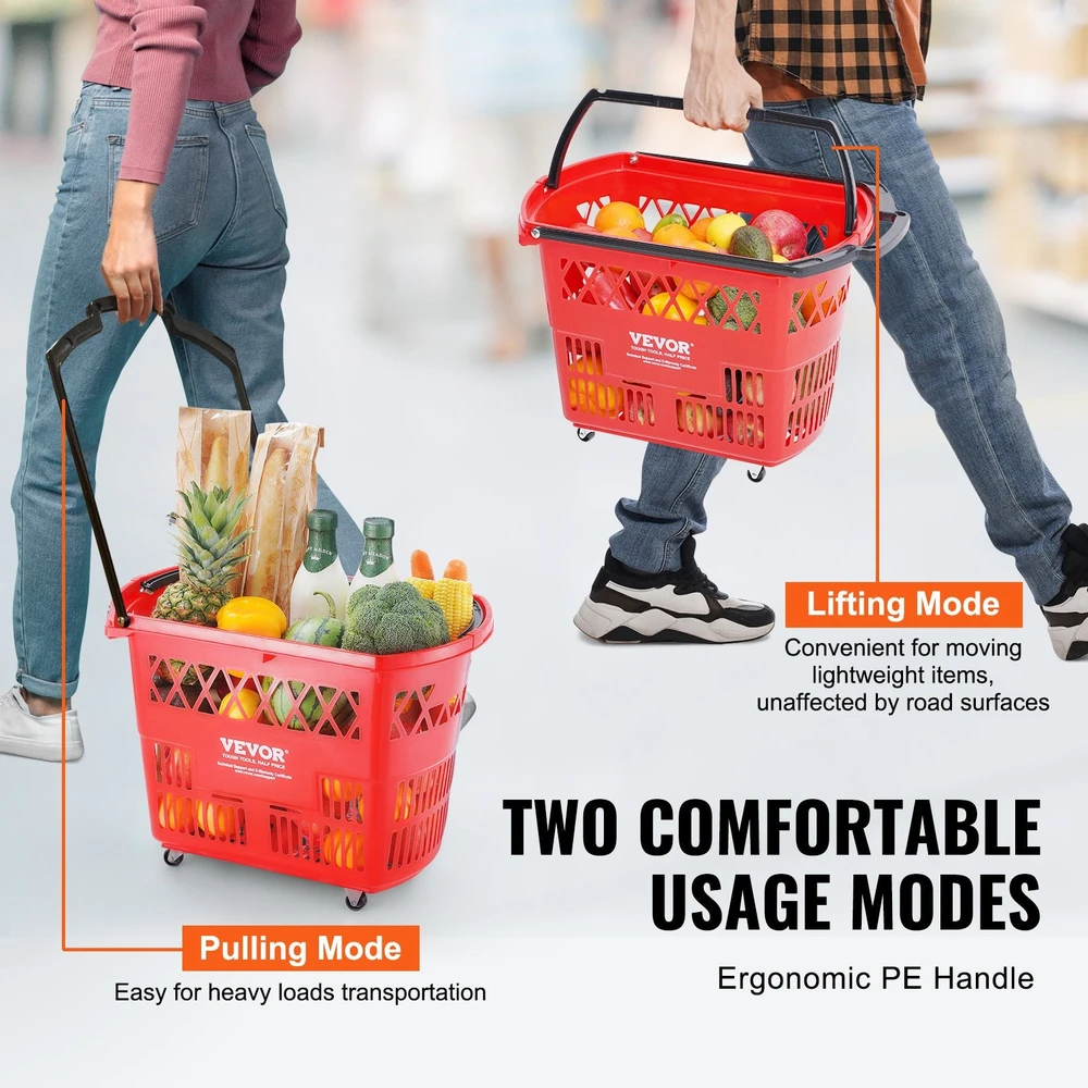 VEVOR Raudonas plastikinis prekybos vežimėlis 6 vnt 39L