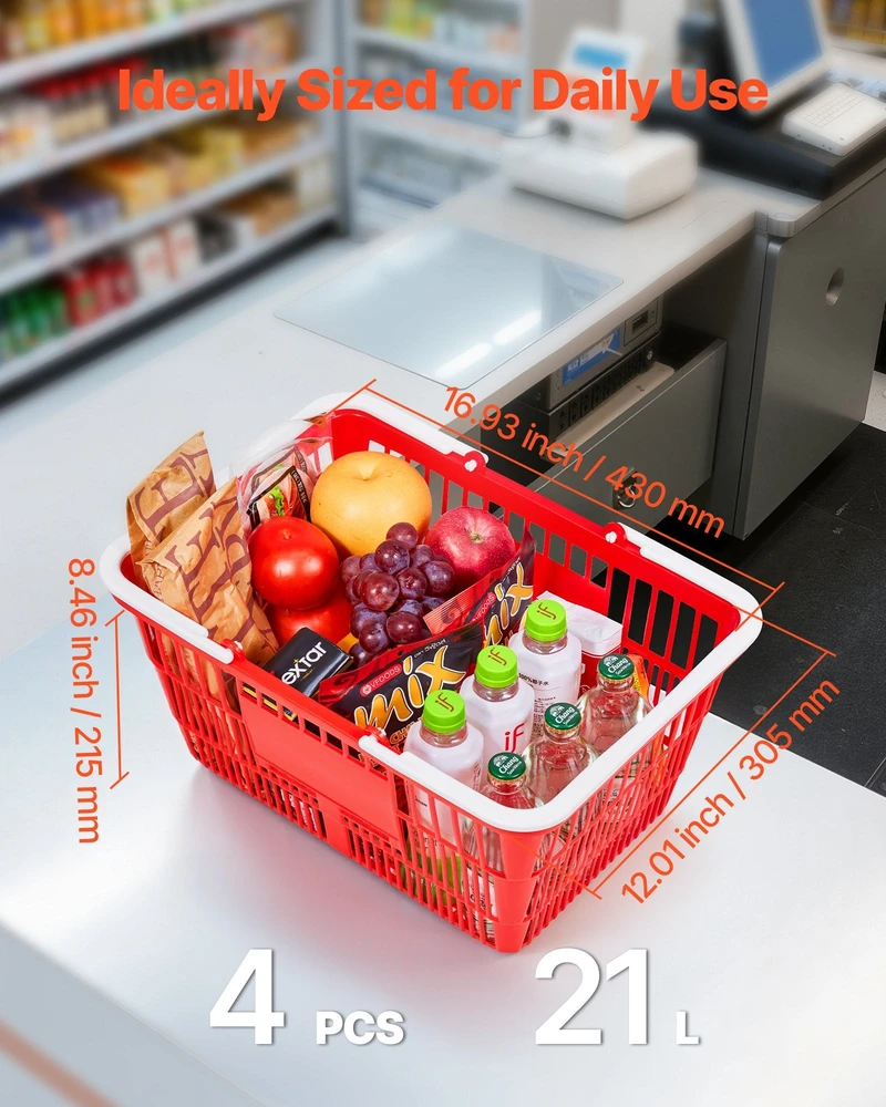 VEVOR Parduotuvės krepšeliai, 21 L, 4 vnt.