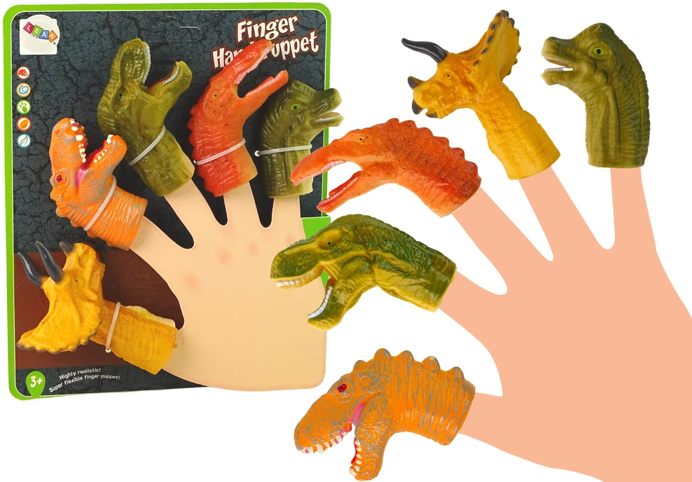 Pacynki Pirštukinės lėlės Lean Toys Dinozaurai, 5 vnt., 4x8x2 cm