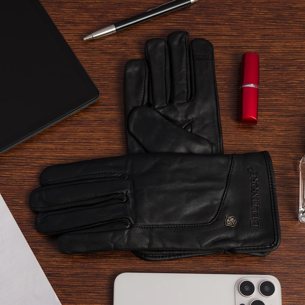 Pirštinės skórzane moterims juoda polar touch finger na dotyk BELTIMORE K40
