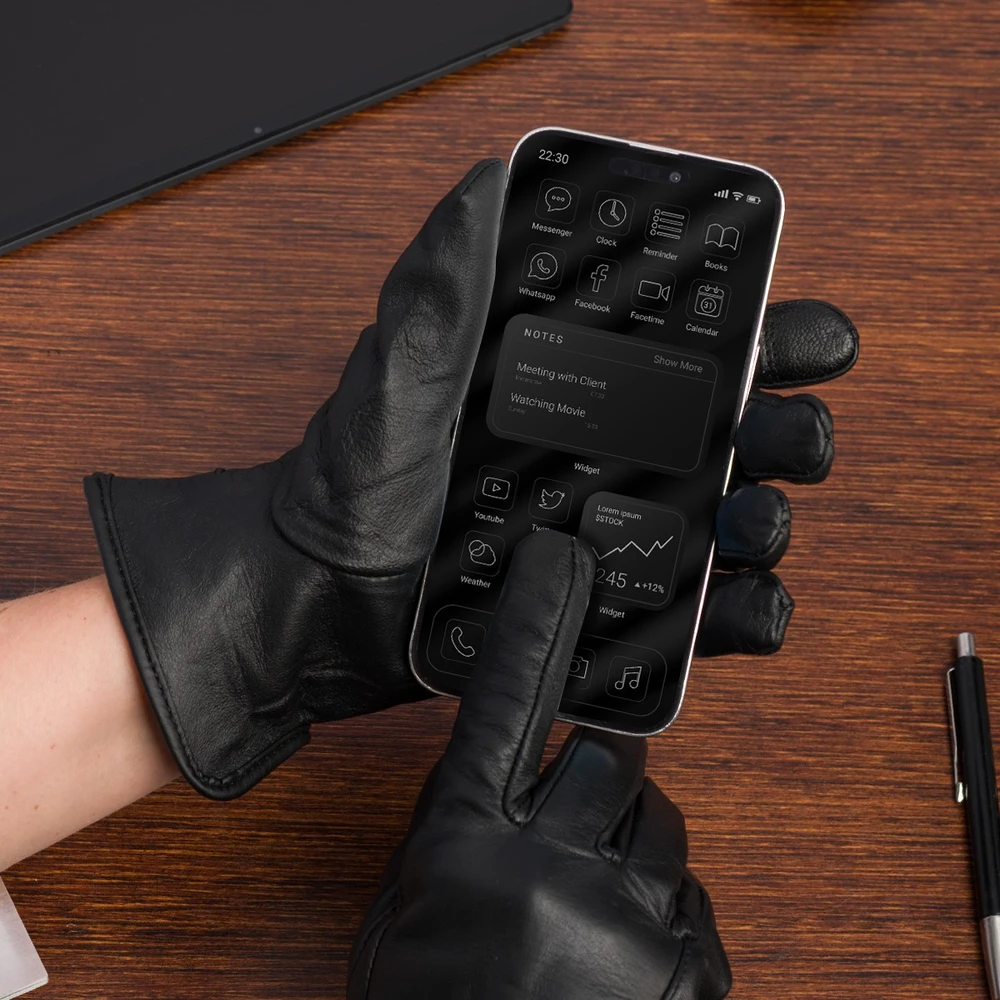Pirštinės skórzane moterims juoda polar touch finger na dotyk BELTIMORE K40
