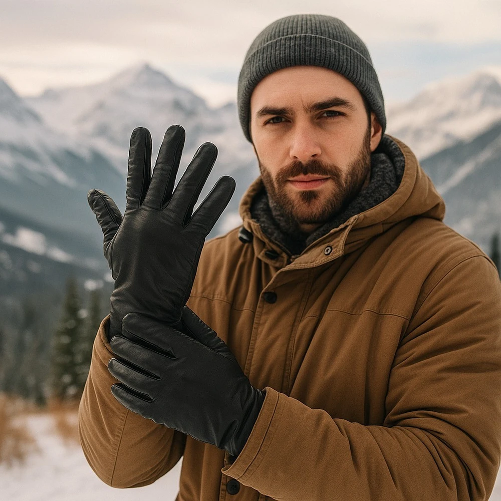 Pirštinės skórzane vyrams polar miś DOTYK touch finger juoda klasyczne BELTIMORE K33