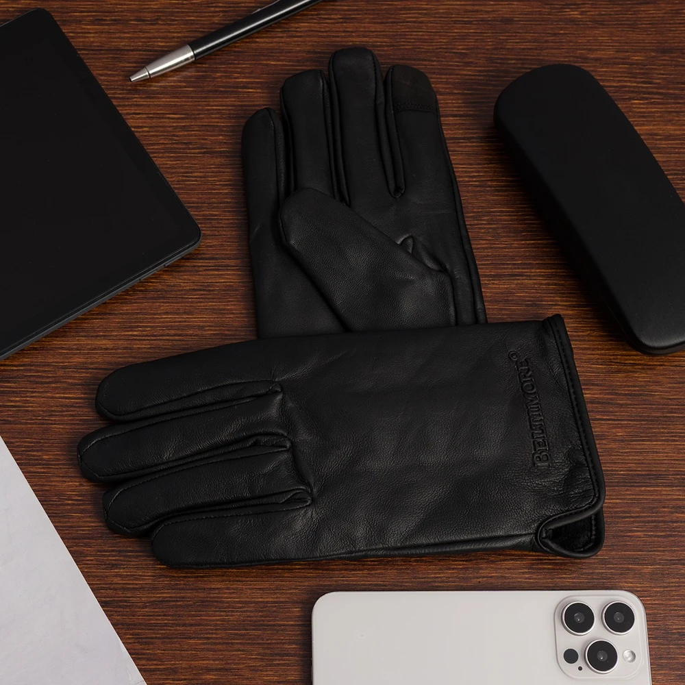 Pirštinės skórzane vyrams polar miś DOTYK touch finger juoda klasyczne BELTIMORE K33