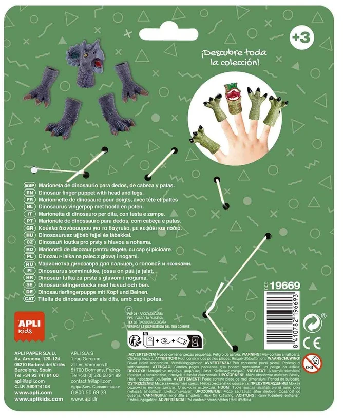 Pirštų lėlės dinozauras TRICERATOPSAS