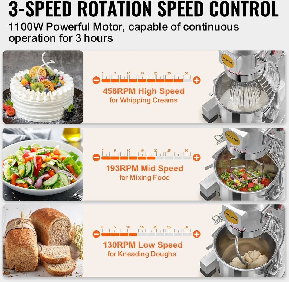 Plakiklis VEVOR Maisto maišytuvas 28.5L 3 greičių 1100W