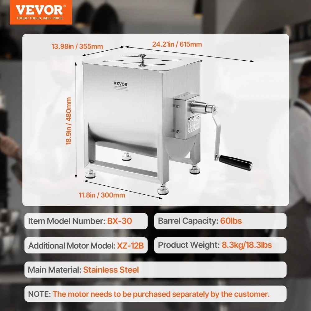VEVOR Rankinė mėsmalė dešroms, 60 l talpa