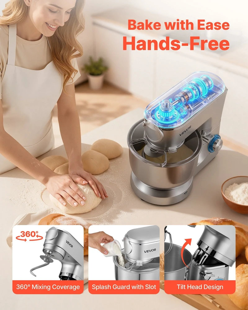 Plakiklis VEVOR Elektrinis virtuvės mikseris 6 L talpos
