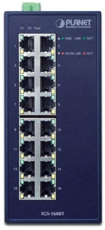 Šakotuvas PLANET IGS-1600T tinklo komutatorius Ne-valdomas L2 Gigabit Ethernet (10/100/1000) Mėlyna