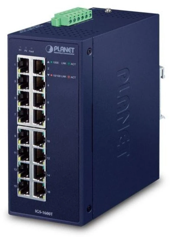 Šakotuvas PLANET IGS-1600T tinklo komutatorius Ne-valdomas L2 Gigabit Ethernet (10/100/1000) Mėlyna