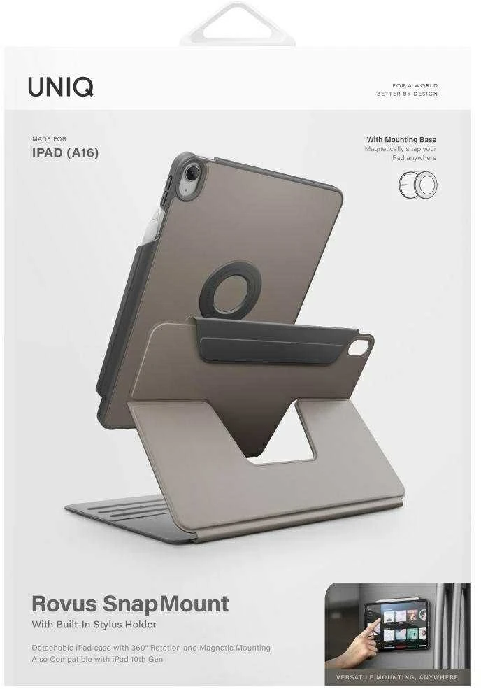 Dėklas UNIQ Rovus Snapmount Magnetic 360 Rotating Detachable skirtas Apple iPad 11″ A16 (2025) / Apple iPad 10.9″ 10