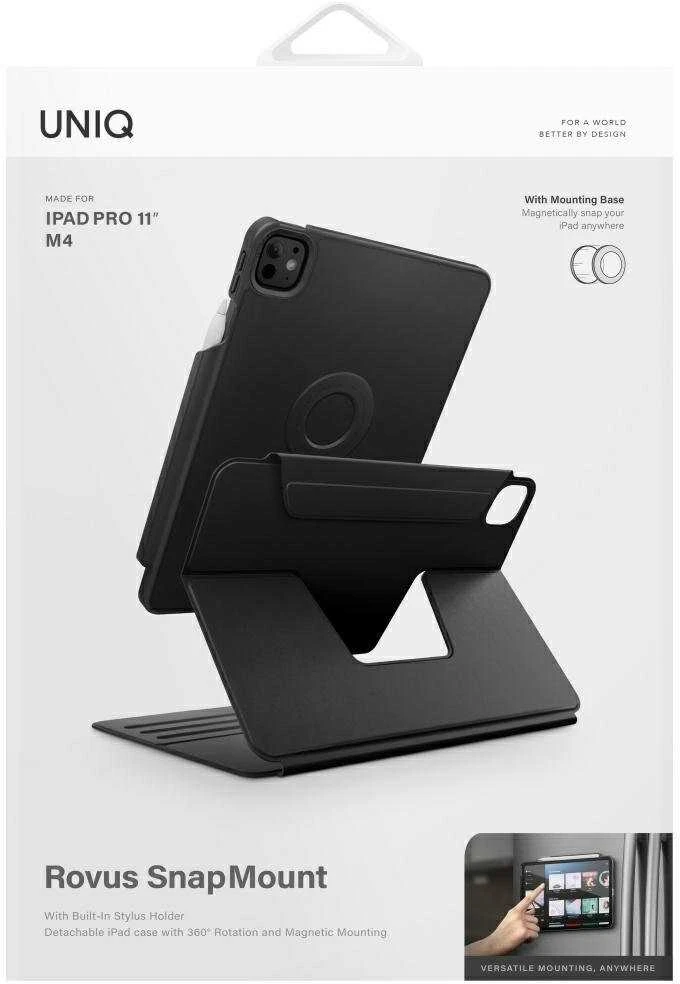 Dėklas UNIQ Rovus Snapmount Magnetic 360 Rotating Detachable skirtas Apple iPad Pro 11" M4 (2024) juodos spalvos