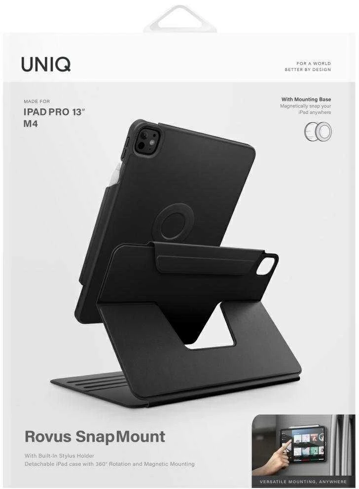 Dėklas UNIQ Rovus Snapmount Magnetic 360 Rotating Detachable skirtas Apple iPad Pro 13″ M4 (2024) juodos spalvos