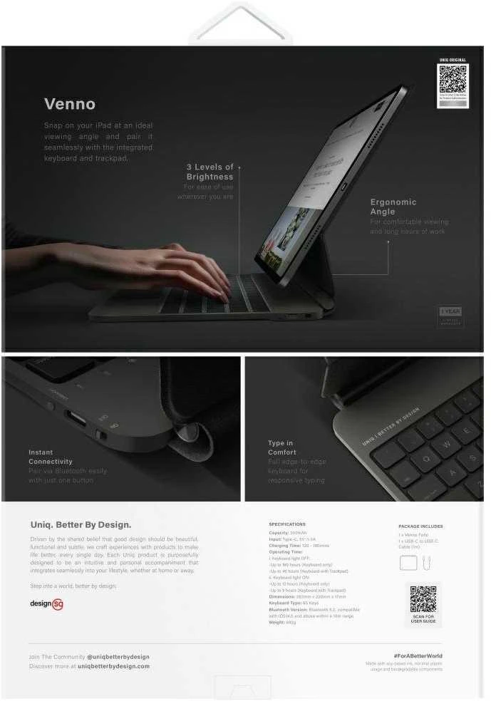 Dėklas UNIQ Venno Pro Magnetic Smart su klaviatūra skirtas Apple iPad Pro 13″ M4 (2024) bl