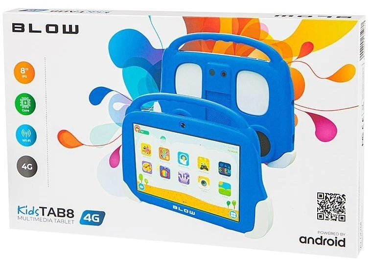Planšetinis kompiuteris BLOW KidsTab8 4G 4/64GB, mėlynas dėklas