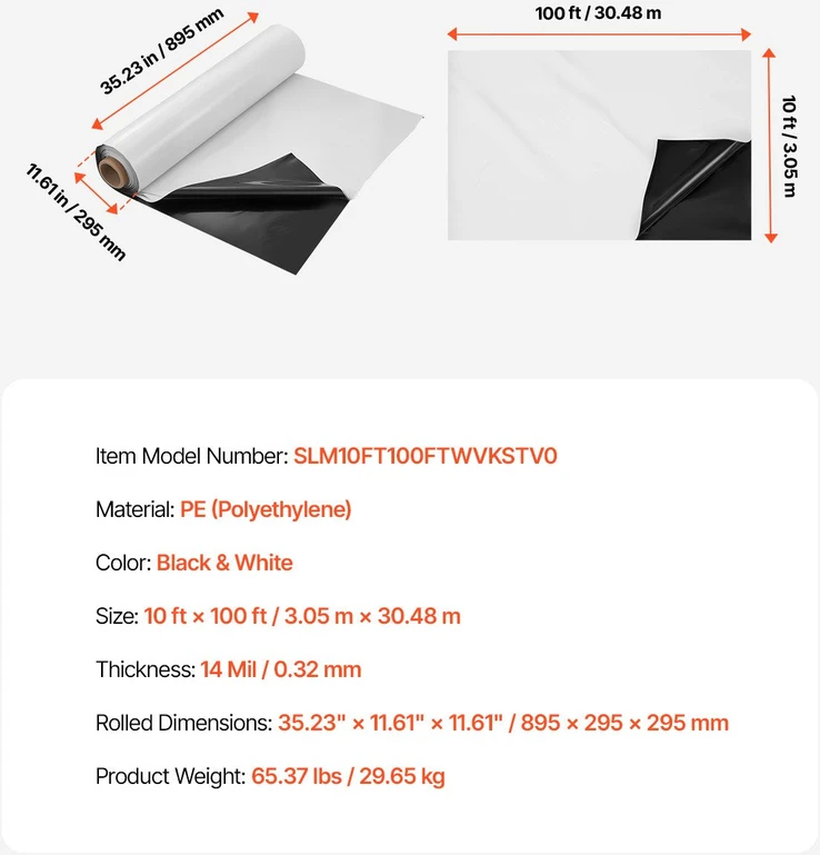 Vevor Plastikinė plėvelė 14 mil 3,05 x 30,48 m