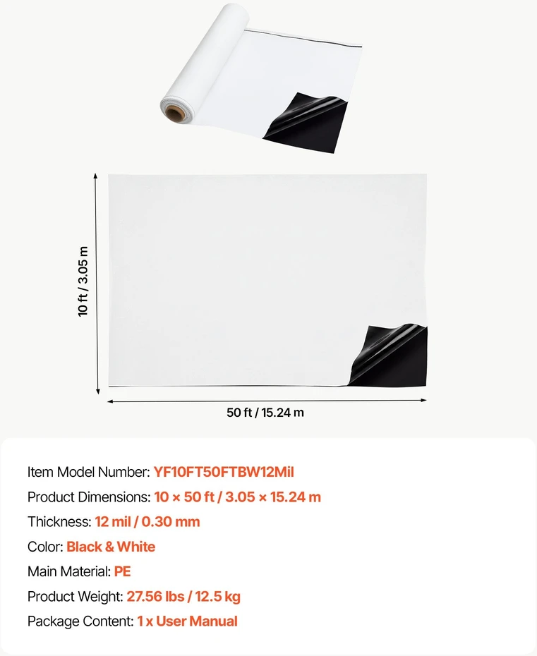 Plastikinė plėvelė VEVOR YF10FT50FTBW12Mil, 0,3 mm storio