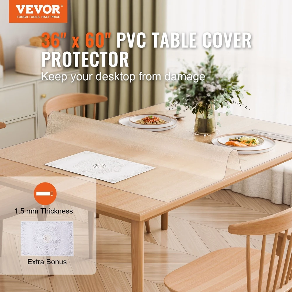 VEVOR pvc stalo apsauga 90x150 cm matinė 1.5mm